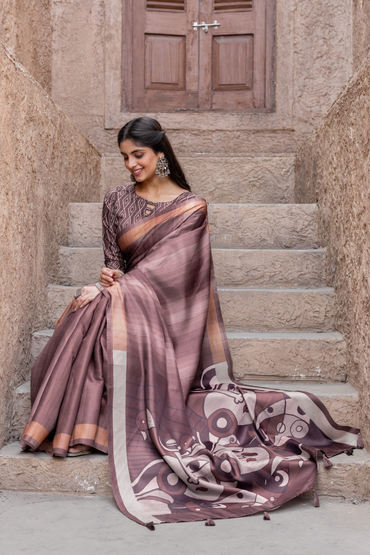 Chitralekha Tussar Satin printed Saree