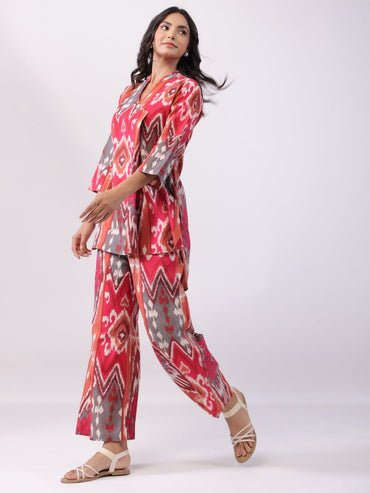 Elegant Magenta Base Motif print Co Ord Set