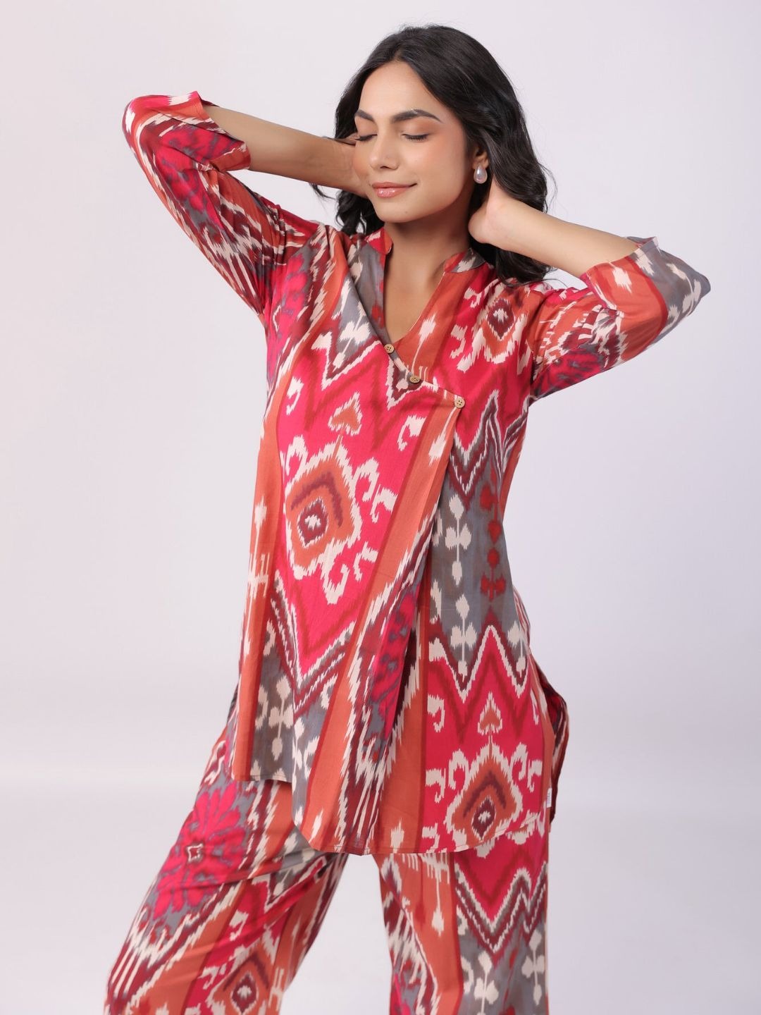 Elegant Magenta Base Motif print Co Ord Set
