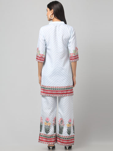 Beautiful White with Flower Pattern Embroidery Co Ord Set