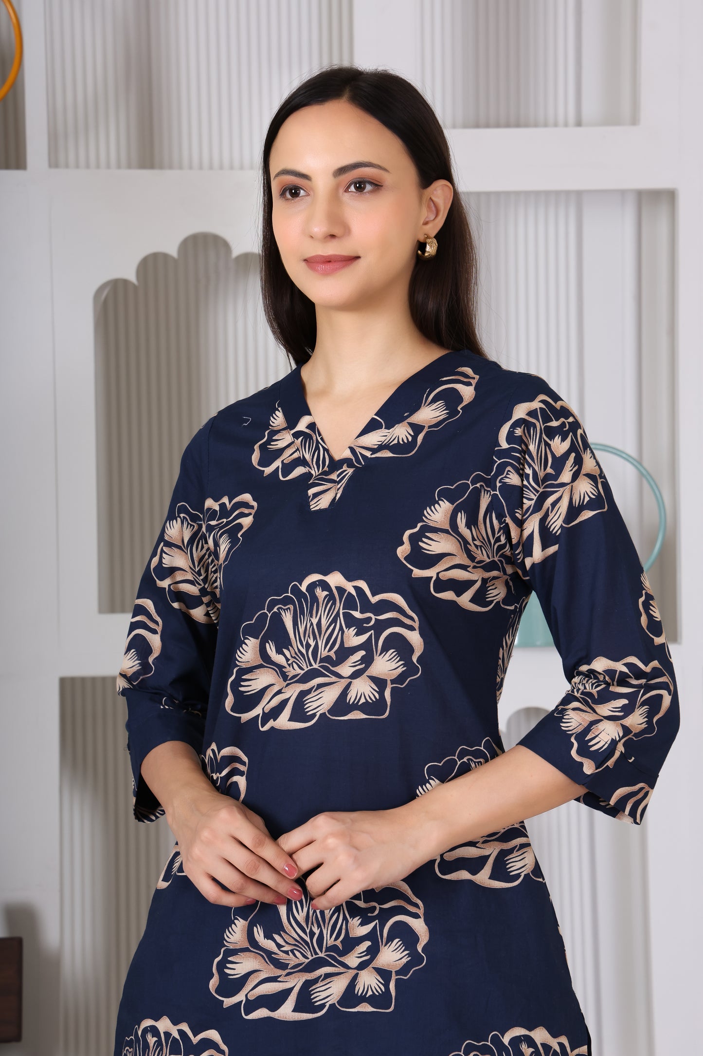 Oxford blue Flower Pattern Cotton Co-Ord Set