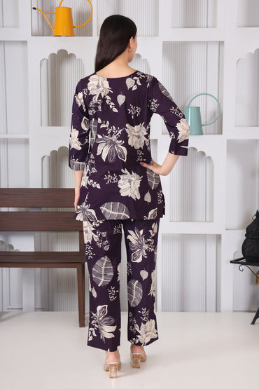 Hosita Violet Leaf Printed Cotton Co-Ord Set