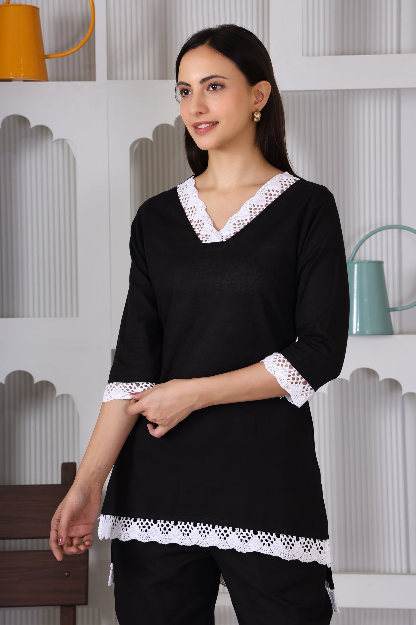 Elegant Black Lace Embroidery Co-Ord Set