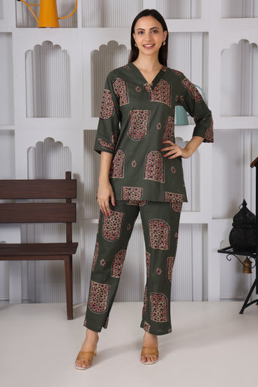 Green Block Printed Co-Ord Set – Summer Bloom Edition