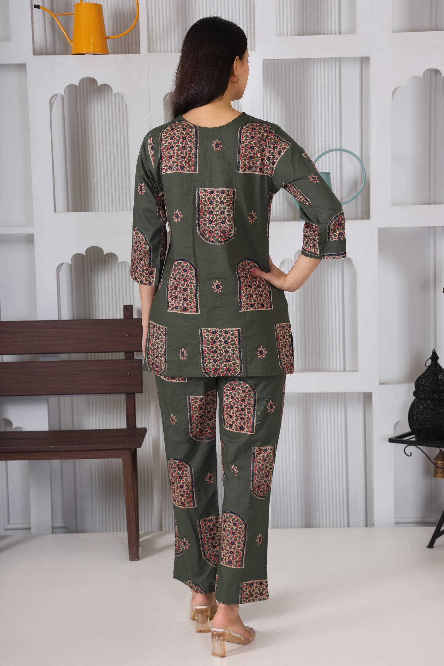 Green Block Printed Co-Ord Set – Summer Bloom Edition