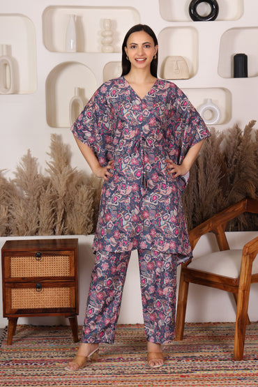 Hosita Grey with Magenta Base Kaftan Co Ord Set