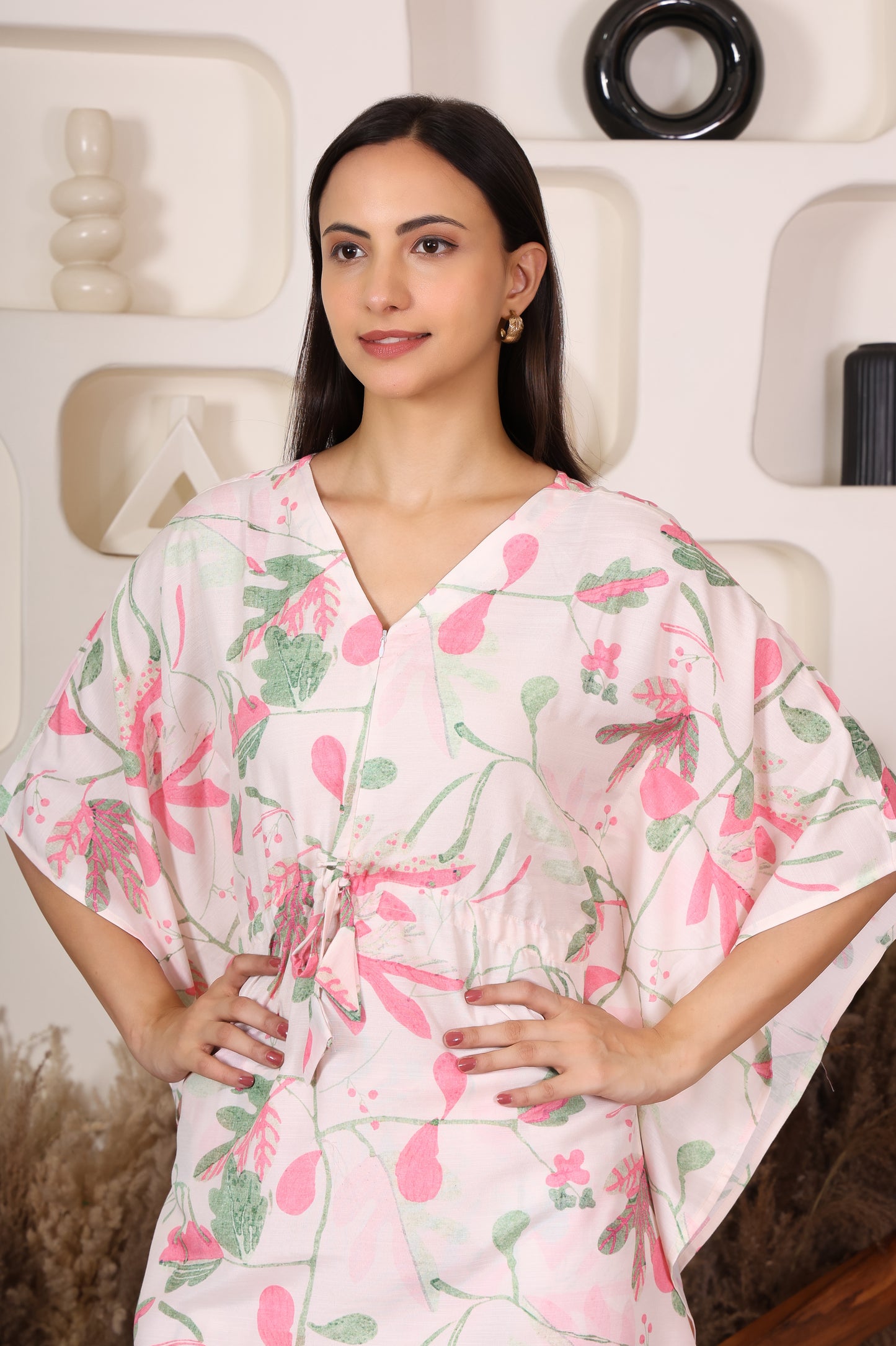 Hosita Stylish Pink Floral Kaftan Co Ord Set