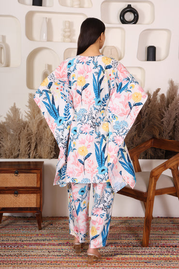Hosita Vibrant Print with Pink Base Kaftan Co Ord Set