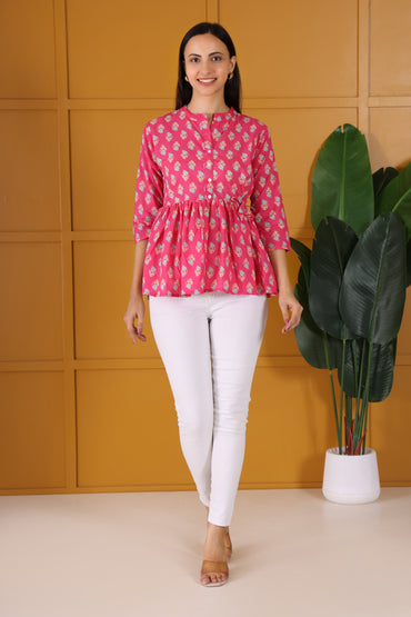 Hosita Magenta Red Printed Cotton Tunic