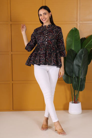 Hosita Balck green Printed Cotton Tunic