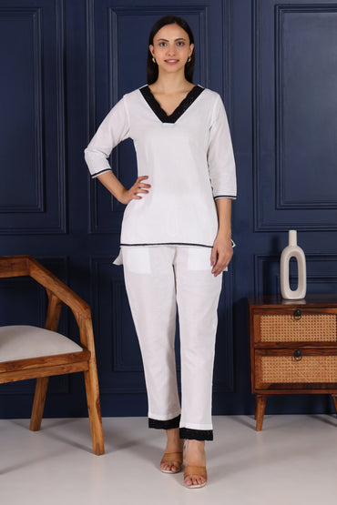 Graceful White With Lace Embroidery Co-Ord Set