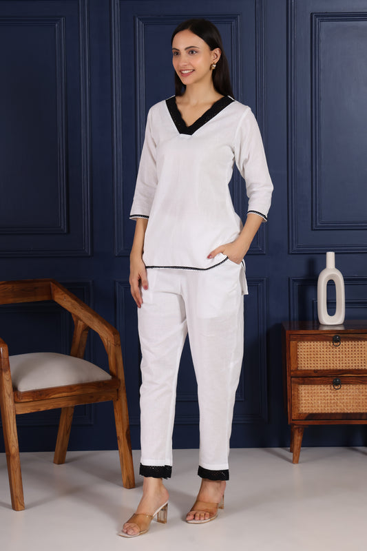 Graceful White With Lace Embroidery Co-Ord Set