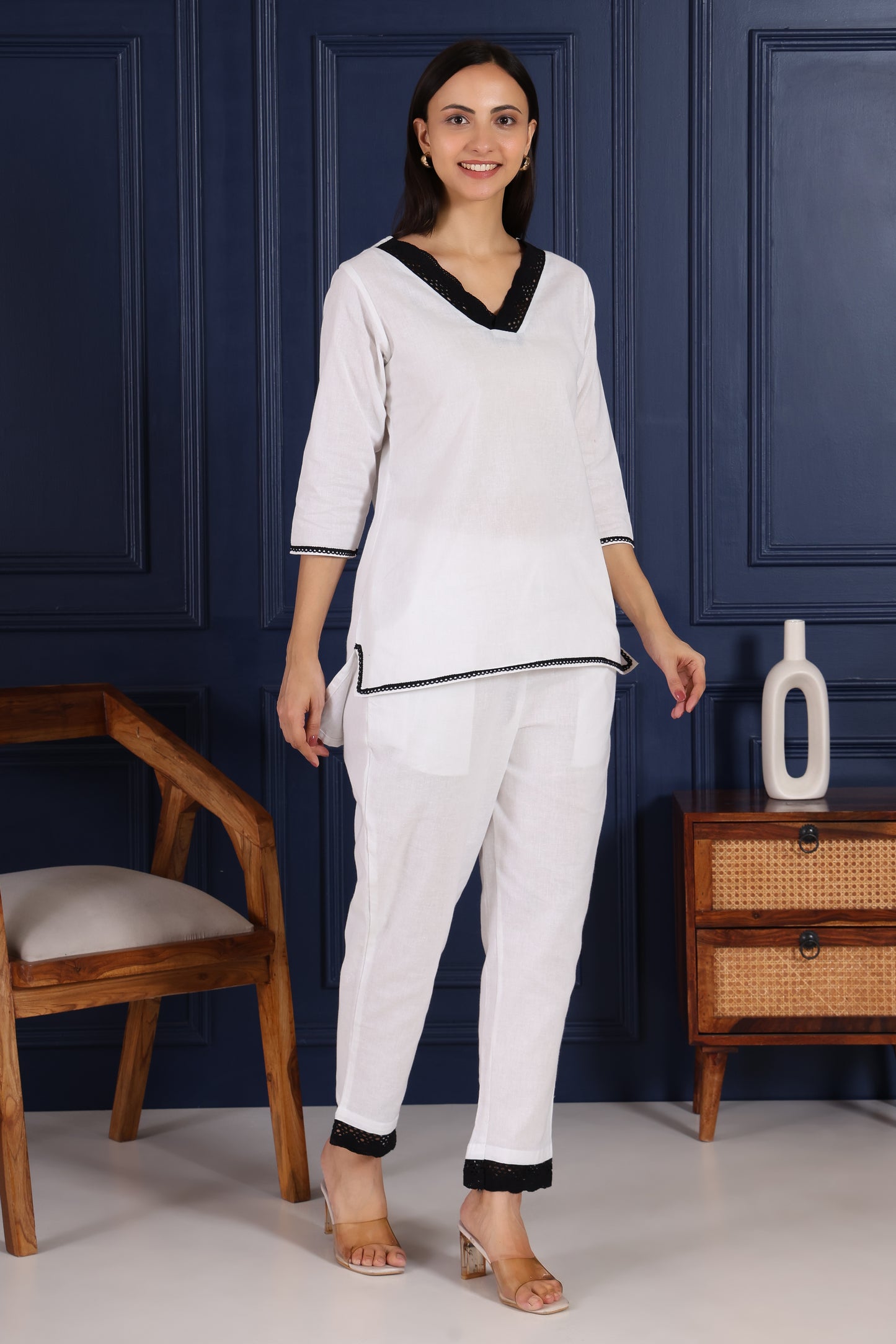 Graceful White With Lace Embroidery Co-Ord Set