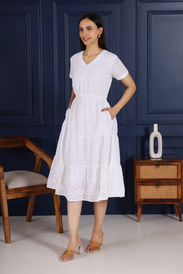 Graceful All White Dress with sequence thread and Embroidery work