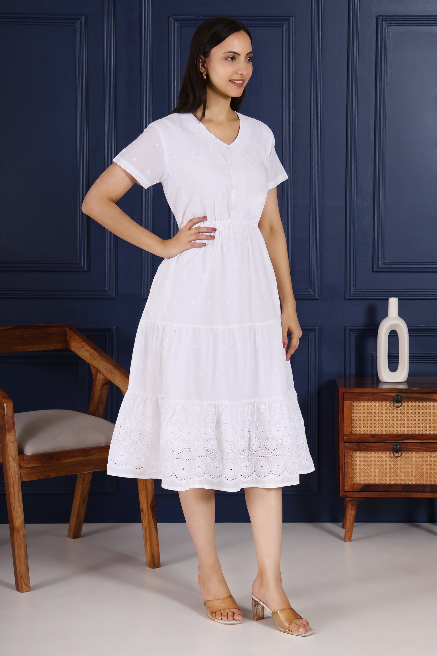 Graceful All White Dress with sequence thread and Embroidery work