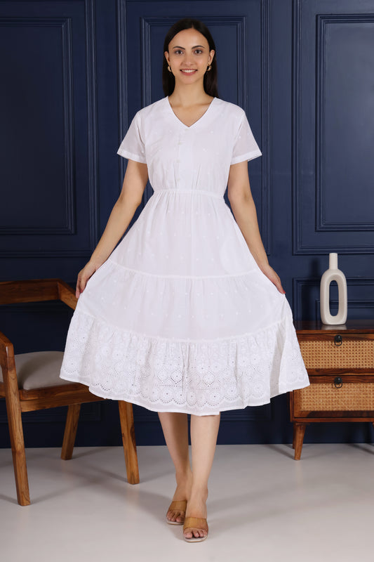 Graceful All White Dress with sequence thread and Embroidery work