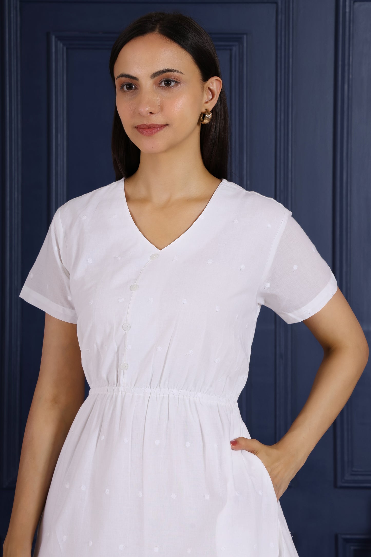 Graceful All White Dress with sequence thread and Embroidery work