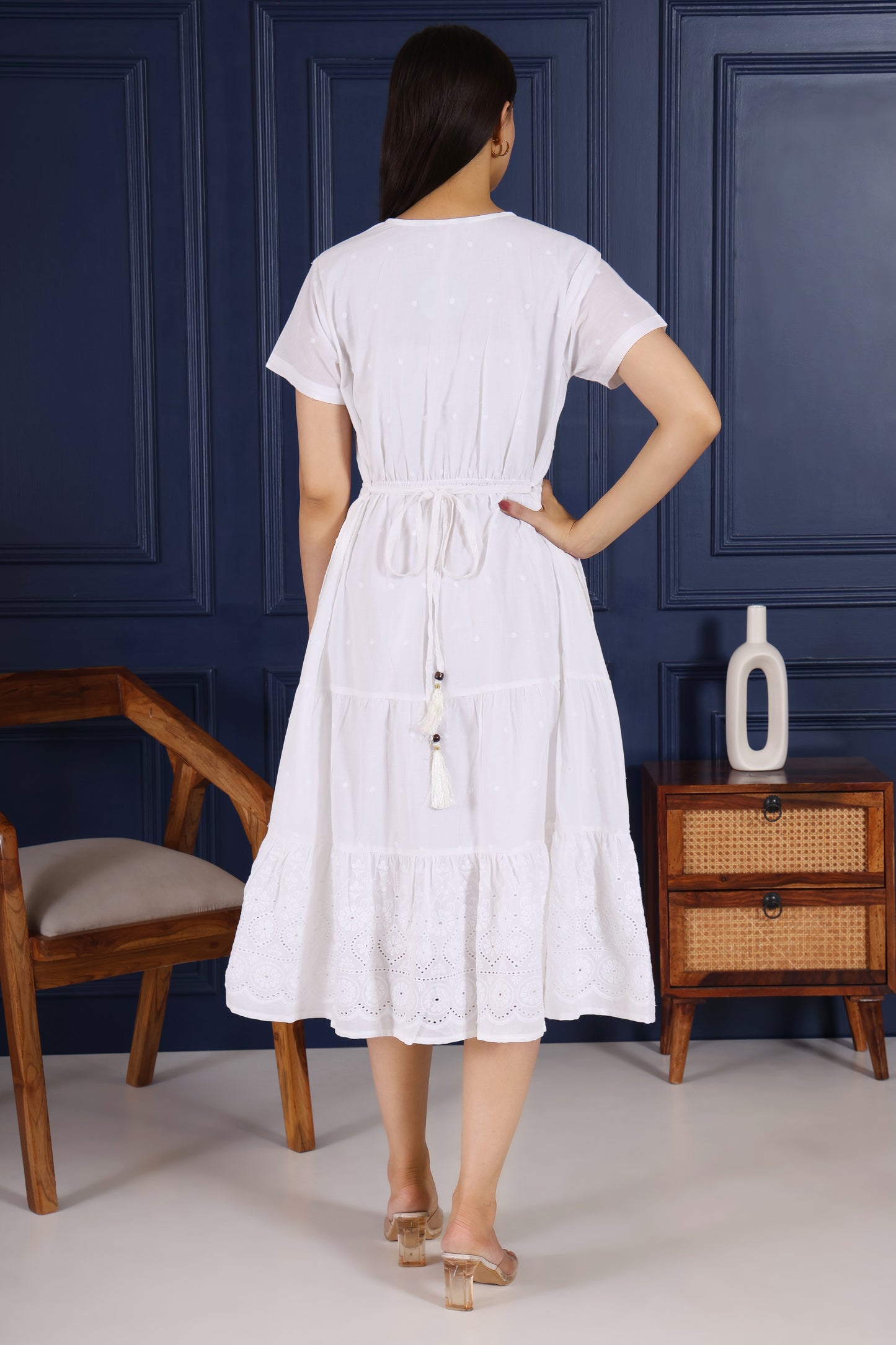 Graceful All White Dress with sequence thread and Embroidery work