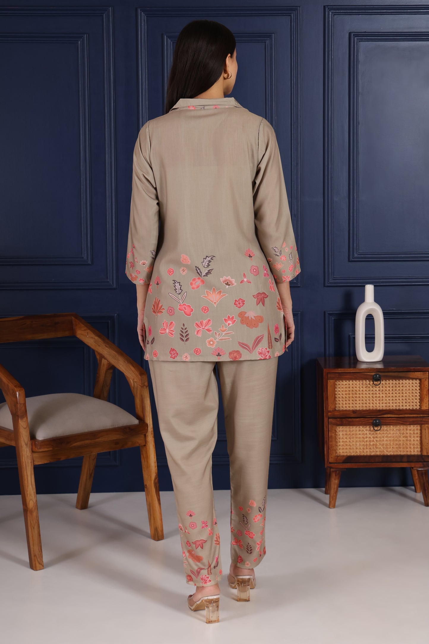 Caramel Floral Embroidered Co-Ord Set – Summer Bloom Edition
