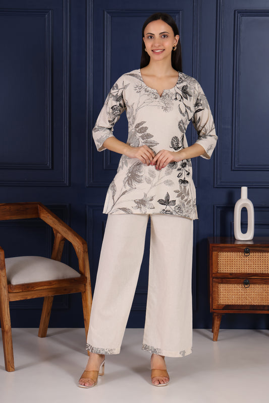 Graceful Off White With Black Print Co-ord Set – Pure Cotton Comfort