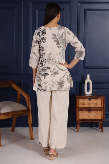 Graceful Off White With Black Print Co-ord Set – Pure Cotton Comfort