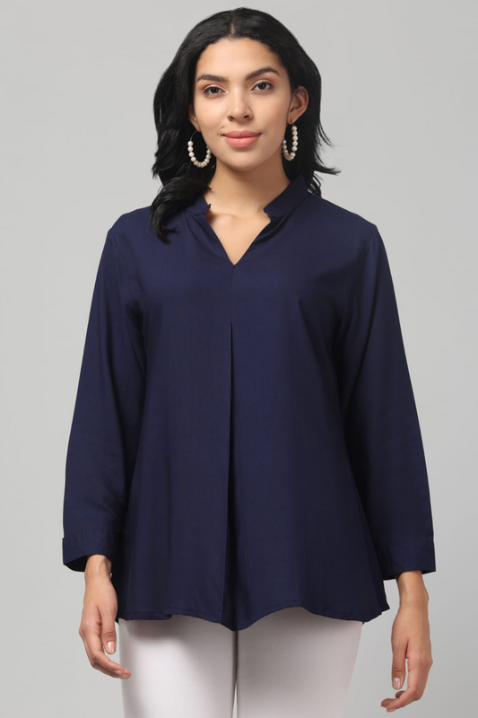 Royal Blue Rayon Pleated Top