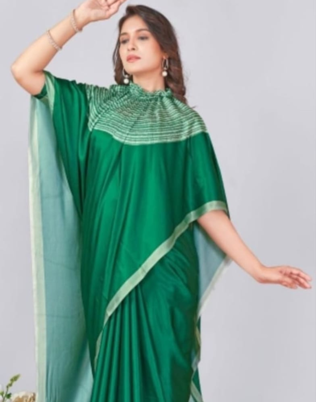Hosita Bottle Green Printed Freehand Saree