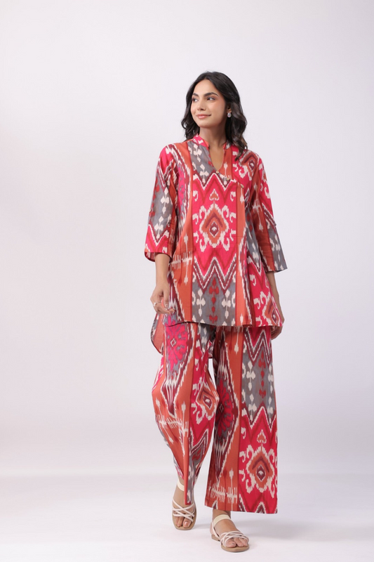 Elegant Magenta Base Motif print Co Ord Set