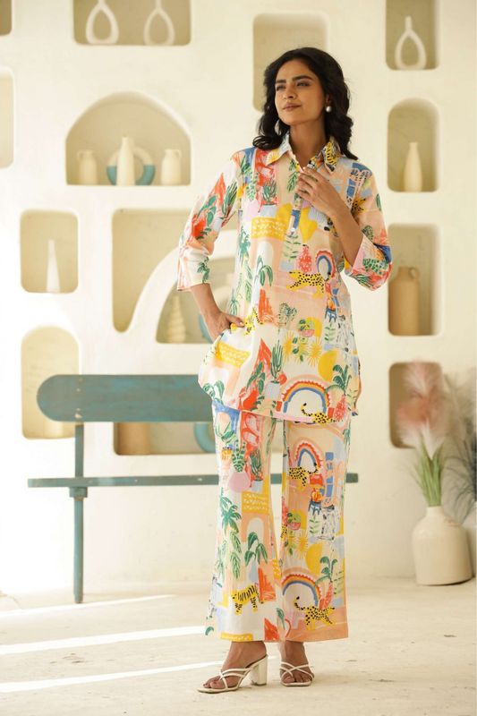 Aesthetic off White Printed Co ord Set