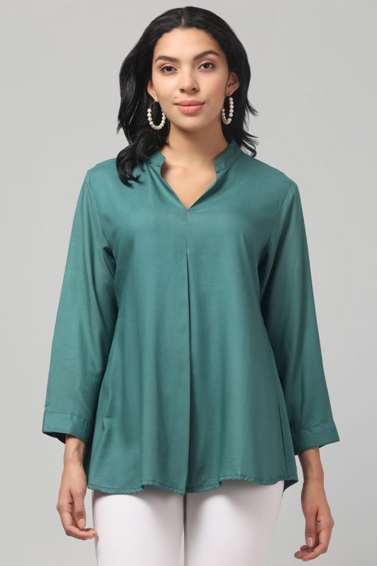 Jade Green Rayon Pleated Top