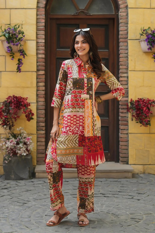 Beautiful Vine maroon Based Vibrant Print  Co Ord Set