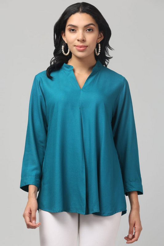 Ice Blue Rayon Pleated Top