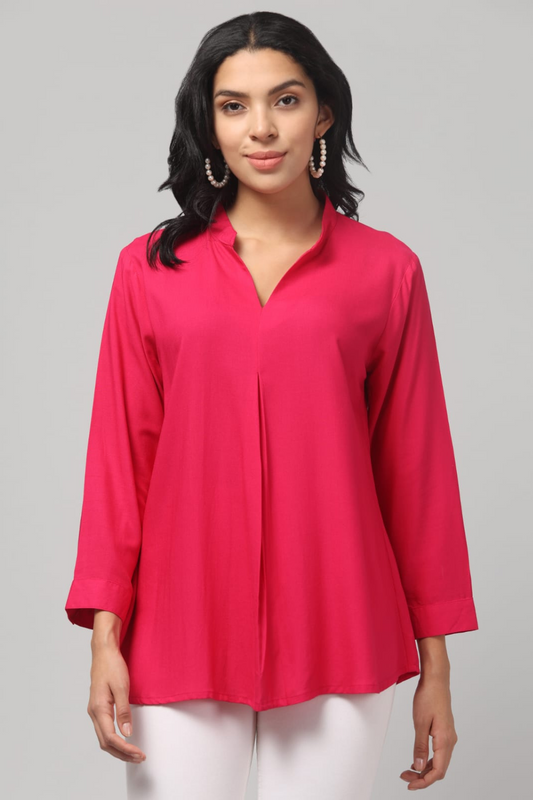 Magenta Rayon Pleated Top