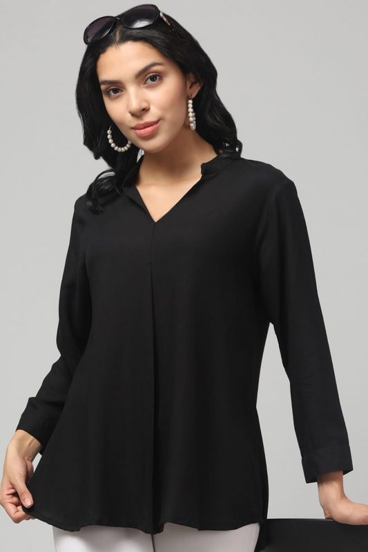 Magic Black Rayon Pleated Top