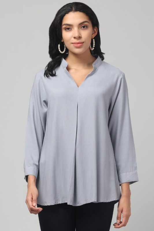 Light Grey Rayon Pleated Top
