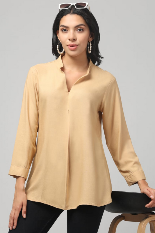 Caramel Rayon Pleated Top