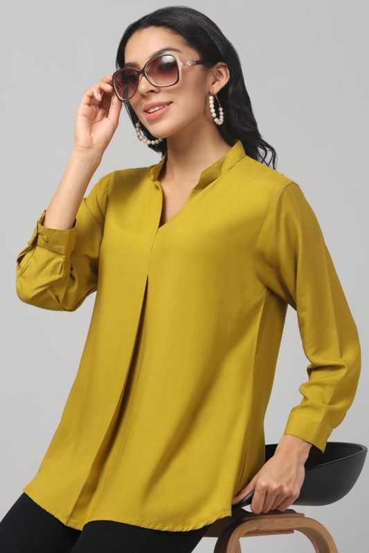 Olive Green Rayon Pleated Top