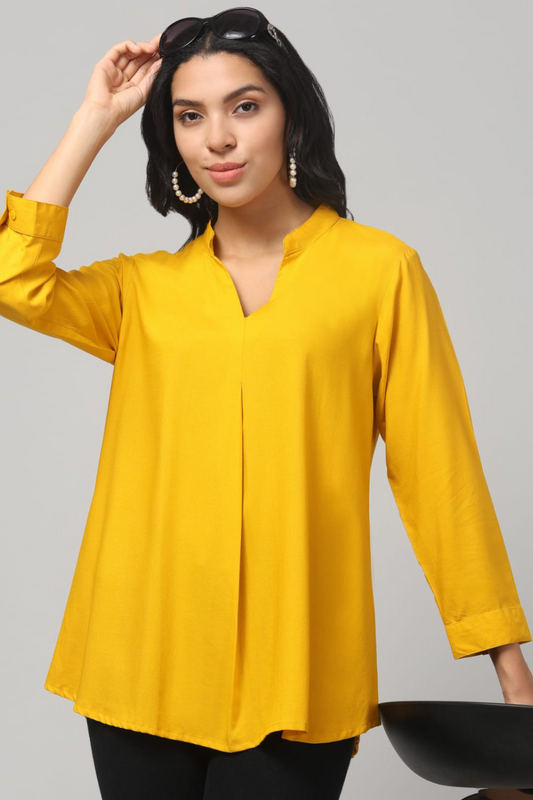 Mustard Yellow Rayon Pleated Top