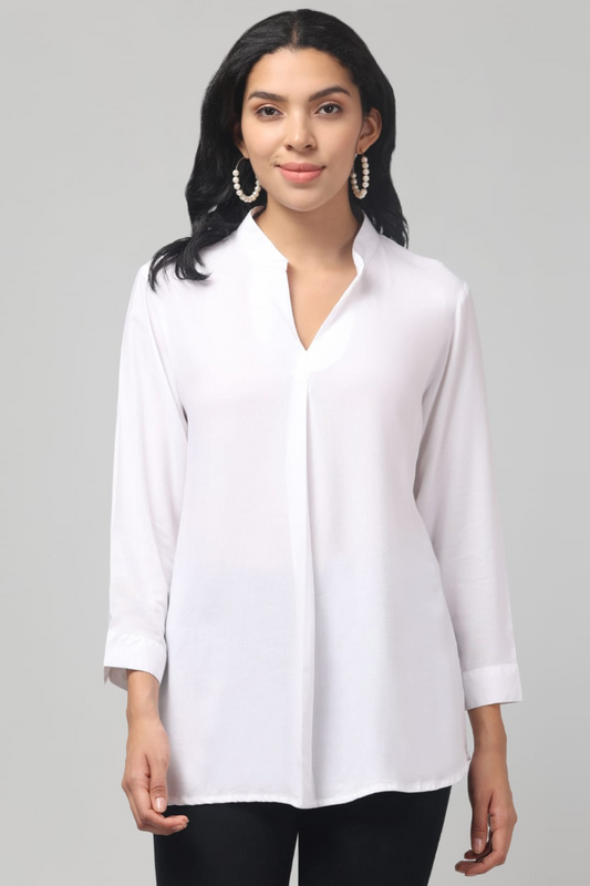 White Rayon Pleated Top