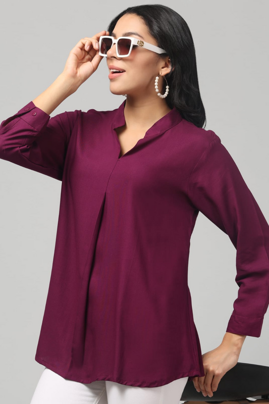 Brinjal Rayon Pleated Top