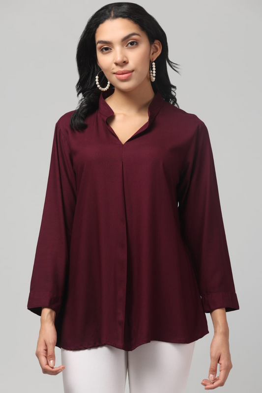 Dark Purple Rayon Pleated Top