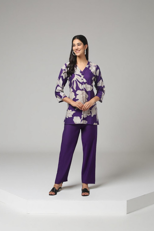 Beautiful Violet Printed Co Ord Set