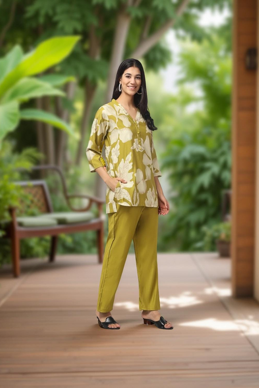 Light Green Floral Printed Co Ord Set