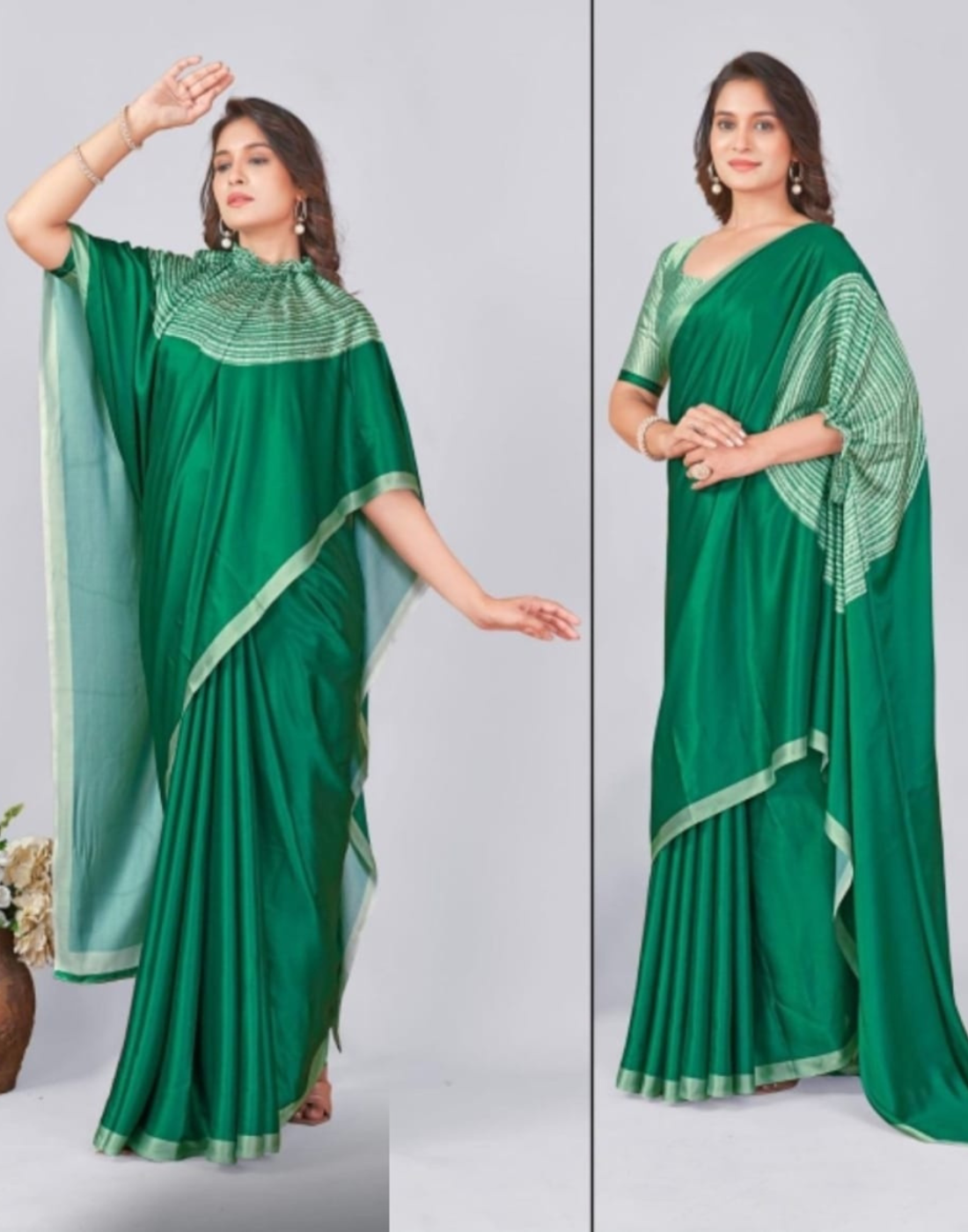Hosita Bottle Green Printed Freehand Saree