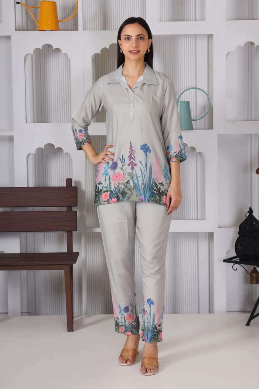 Pista Green Floral Embroidered Co-ord Set – Summer Bloom Edition