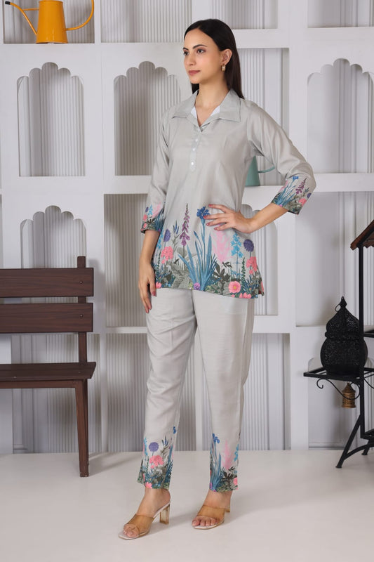 Pista Green Floral Embroidered Co-ord Set – Summer Bloom Edition