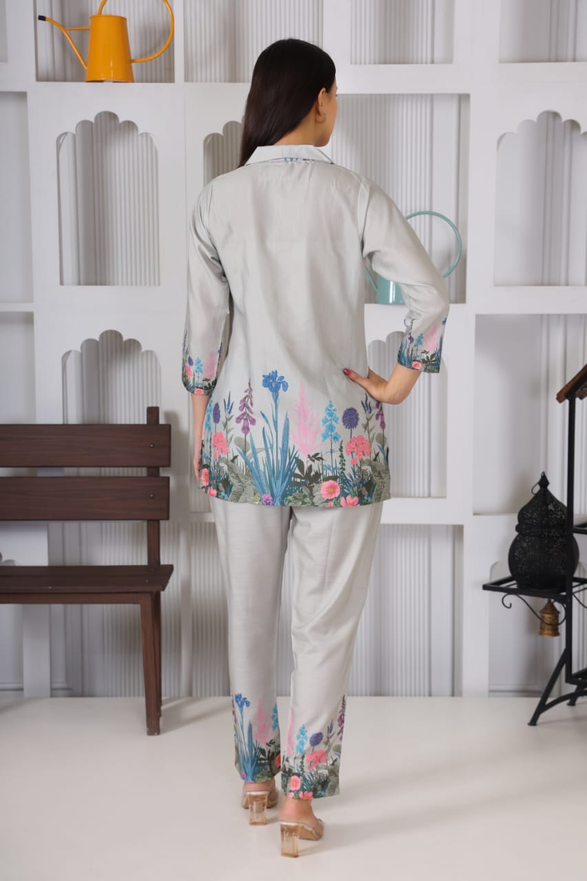 Pista Green Floral Embroidered Co-ord Set – Summer Bloom Edition