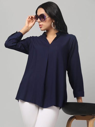 Royal Blue Rayon Pleated Top