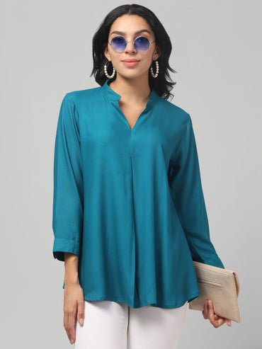 Ice Blue Rayon Pleated Top