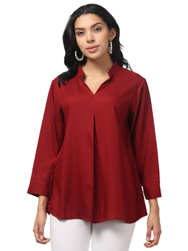 Maroon Rayon Pleated Top